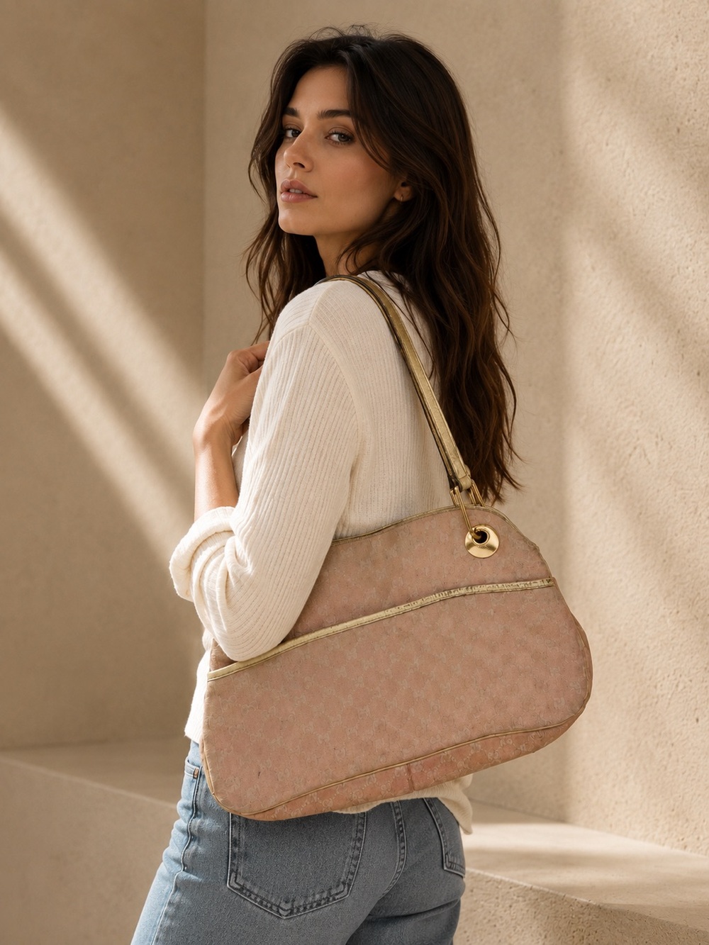 Gucci Pink GG Canvas Eclipse Shoulder Bag | Fair/Poor Condition - Picture 1 of 13